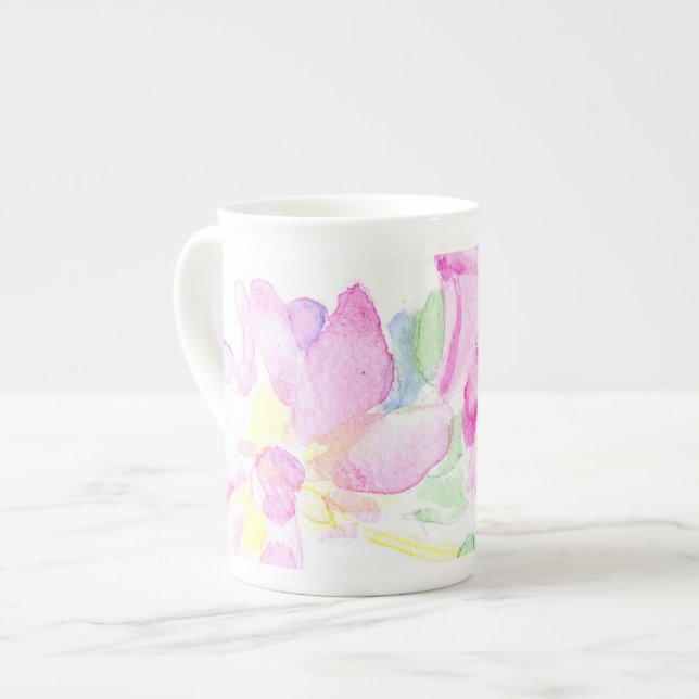 Caneca De Porcelana Rosas Rosa Delicadas Osso China Tumg (Frente Esquerda)