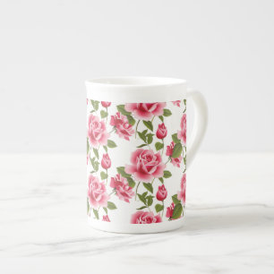 Caneca De Porcelana Rosas Rosa-Rosa-Osso da China