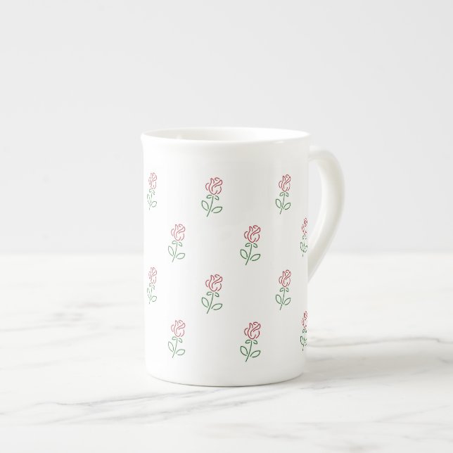 Caneca De Porcelana Rosas vermelhas, Padrão De Rosas, Flores (Frente Esquerda)