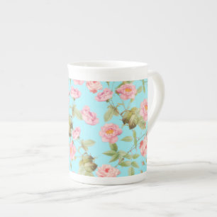 Caneca De Porcelana Rosas vitorianos de Verão, Padrão no Teal