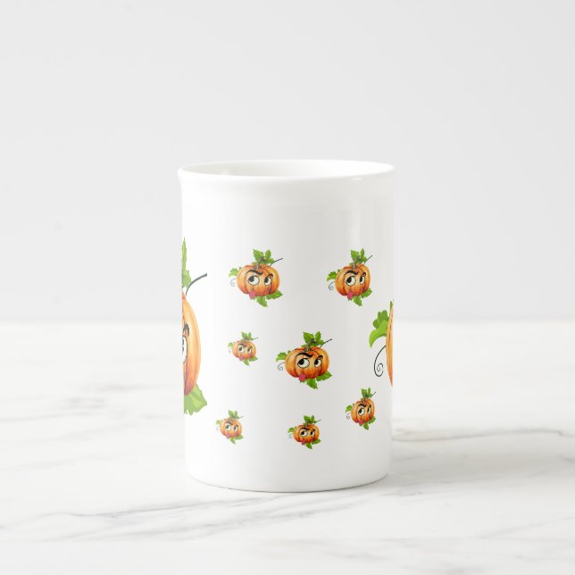 Caneca De Porcelana Rosto de Abóbora Engraçado (Frente)