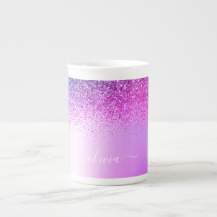Caneca De Porcelana Roteiro Roxo Monograma Glitter Sparkle Girly