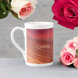 Caneca De Porcelana Roxo Vermelho e Dourado Monograma Marble Strata