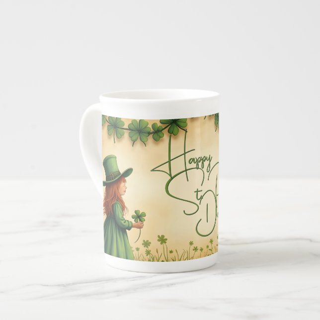 Caneca De Porcelana Rua, Garota do Dia de Patrick com Camarões (Frente Esquerda)