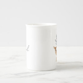 Caneca De Porcelana Rustic Watercolor Deer e Botanicals Natal