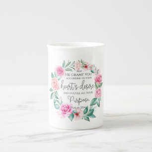 Caneca De Porcelana Salmo 20:4 Bíblia Cristã Verso Rosa Floral