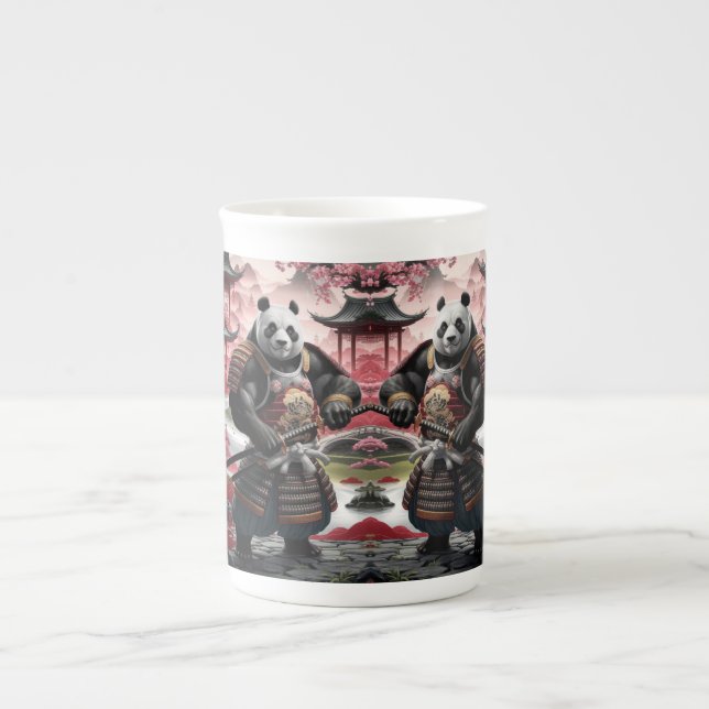 Caneca De Porcelana Samurai Panda na paisagem tradicional chinesa (Frente)