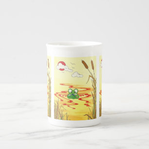 Caneca De Porcelana Sapo humorístico de desenho animado em Pond na Sun