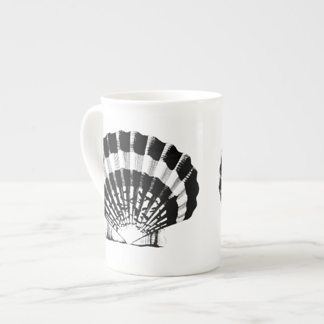 Caneca De Porcelana Seashell - preto e branco (Frente Esquerda)