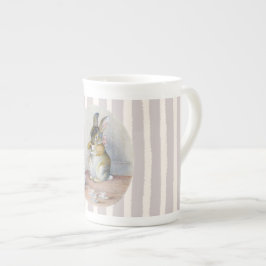 Caneca De Porcelana Senhorita Bunny Bebendo Tea em Stripes