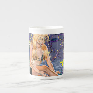 Caneca De Porcelana Sereia Dourada