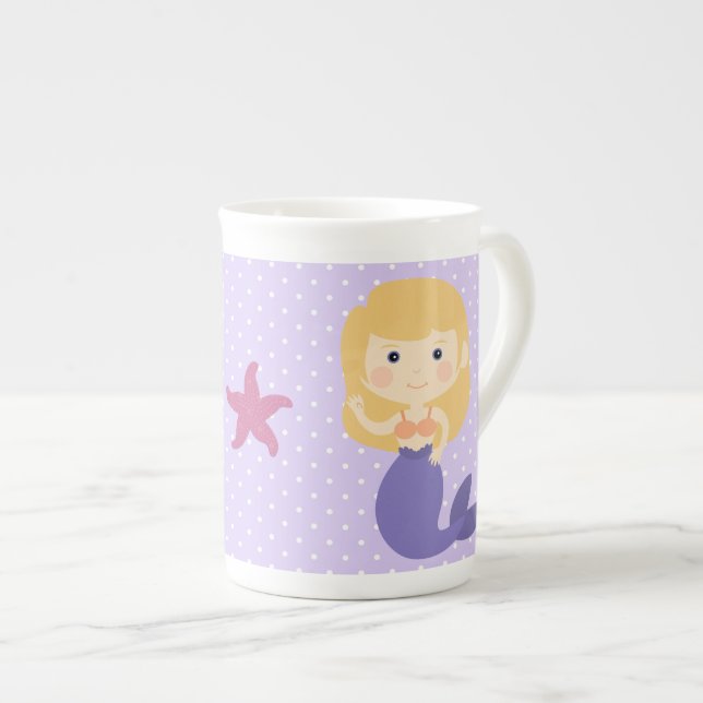Caneca De Porcelana Sereia Roxa (Frente Esquerda)