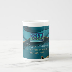 Caneca De Porcelana Seu Logotipo/Arte/Foto, Elegante, Ágata Azul e Dou