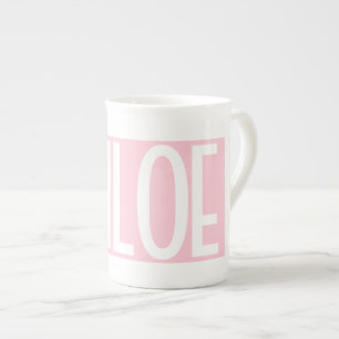 Caneca De Porcelana Seu Nome Texto Branco em Negrito sobre Rosa Clar