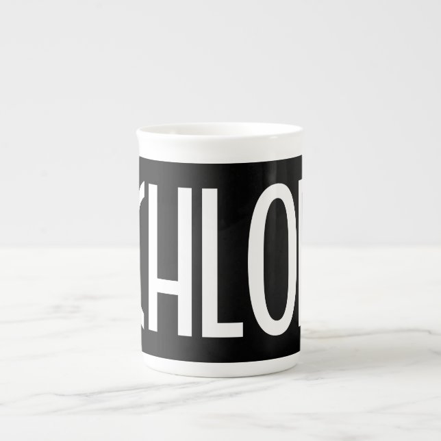 Caneca De Porcelana Seu Nome, Texto Branco Negrito | Preto (Frente)