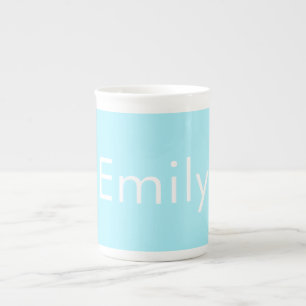 Caneca De Porcelana Seu Próprio Nome ou Palavra Azul Céu Suave