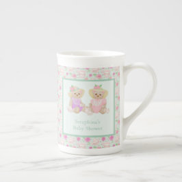 Caneca De Porcelana Shabby Mint Teddy Bear Tea Party Chá de fraldas