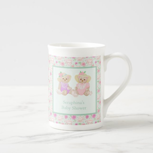 Caneca De Porcelana Shabby Mint Teddy Bear Tea Party Chá de fraldas (Direita)
