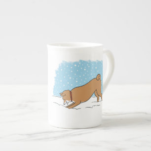 Caneca De Porcelana Shiba Inu Cute   Feriado de Neve