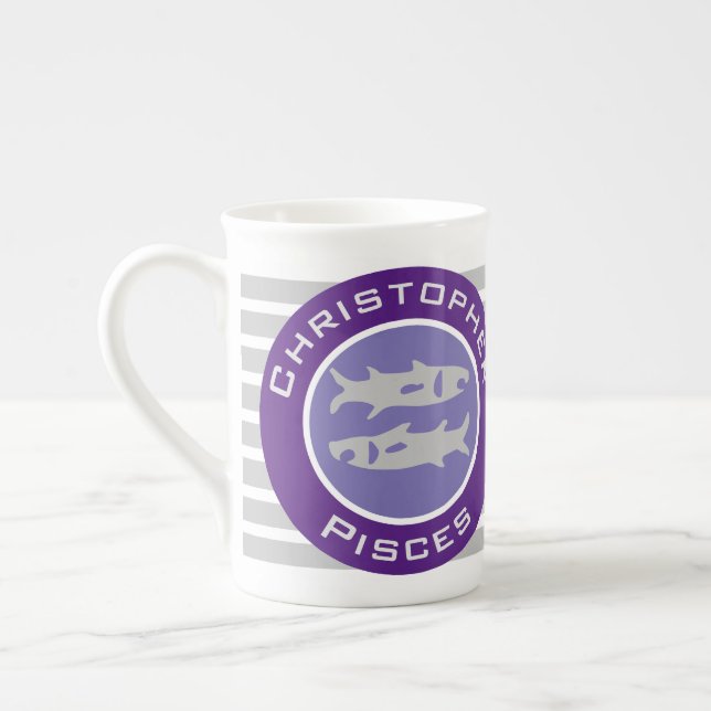 Caneca De Porcelana Signo Zodiacal Peixes com o Nome do Proprietário (Esquerda)