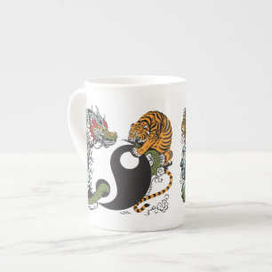 Caneca De Porcelana símbolo de yang do yin do dragão e do tigre