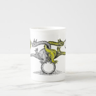 Caneca De Porcelana Símbolo do Dragão Dourado e Silver