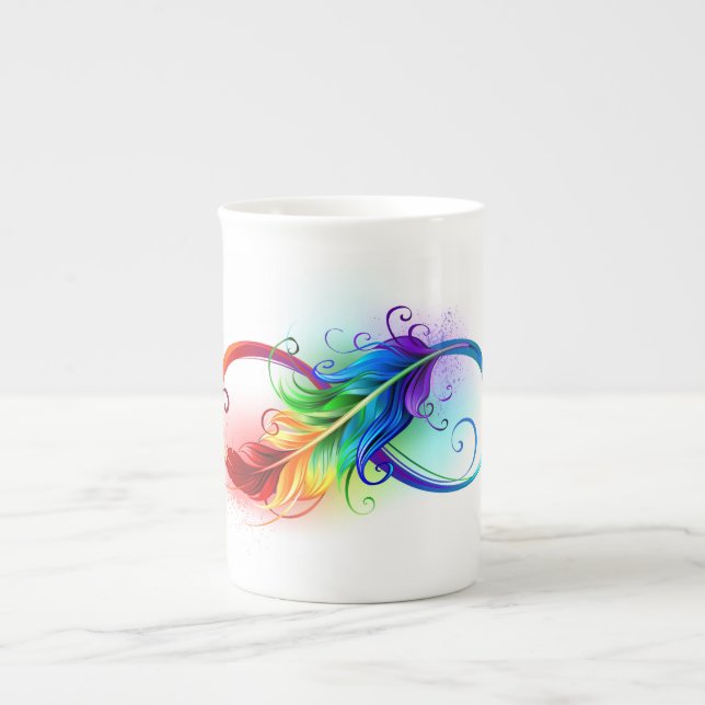 Caneca De Porcelana Símbolo infinito com pena de arco-íris (Frente)