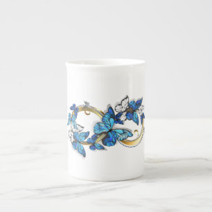 Caneca De Porcelana Símbolo infinito de borboletas azuis Morpho