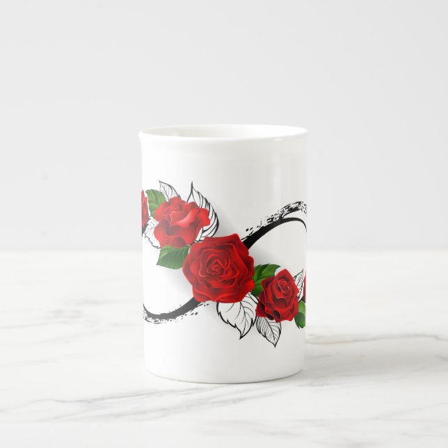 Caneca De Porcelana Símbolo Infinity com Rosa vermelha (Frente)