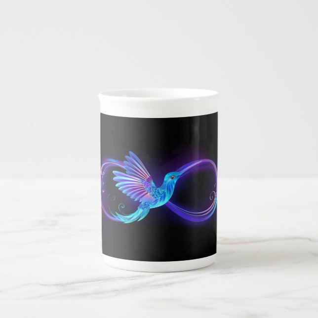 Caneca De Porcelana Símbolo Neon Infinity com Hummingbird brilhante (Frente)