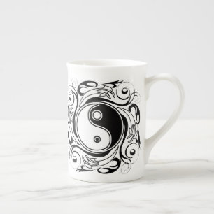 Caneca De Porcelana Símbolo Yin & Yang Preto e Branco no Estilo de Tat