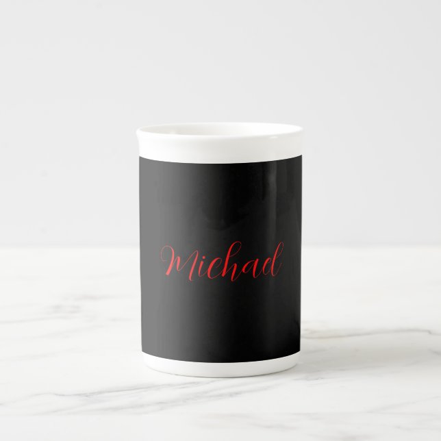 Caneca De Porcelana Simples e moderno nome de adição mínimo preto verm (Frente)