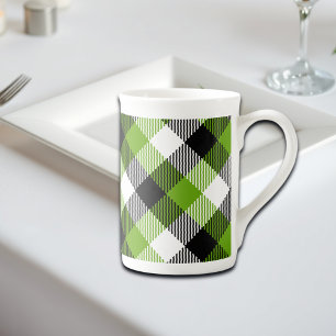 Caneca De Porcelana Simples Xadrezes Tartan Neon Green