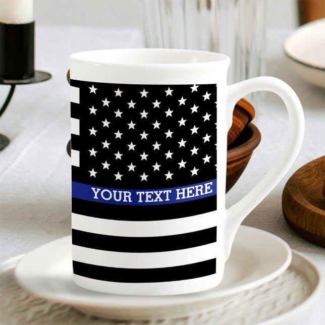 Caneca De Porcelana Sinalizador Americano Thin Blue Line Personalizado (Criador carregado)