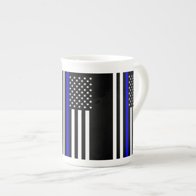 Caneca De Porcelana Sinalizador Simbólico Thin Blue Line American (Frente Esquerda)