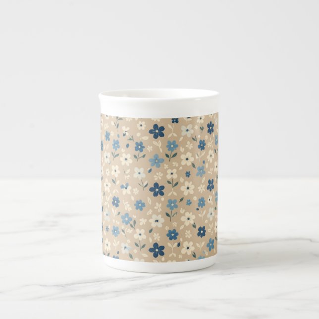 Caneca De Porcelana Small blue and white floral pattern (Frente)
