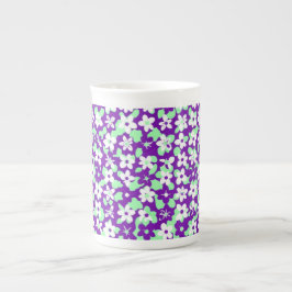 Caneca De Porcelana Small Floral Pattern Mint and Purple