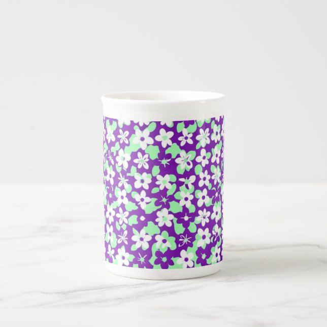 Caneca De Porcelana Small Floral Pattern Mint and Purple (Frente)