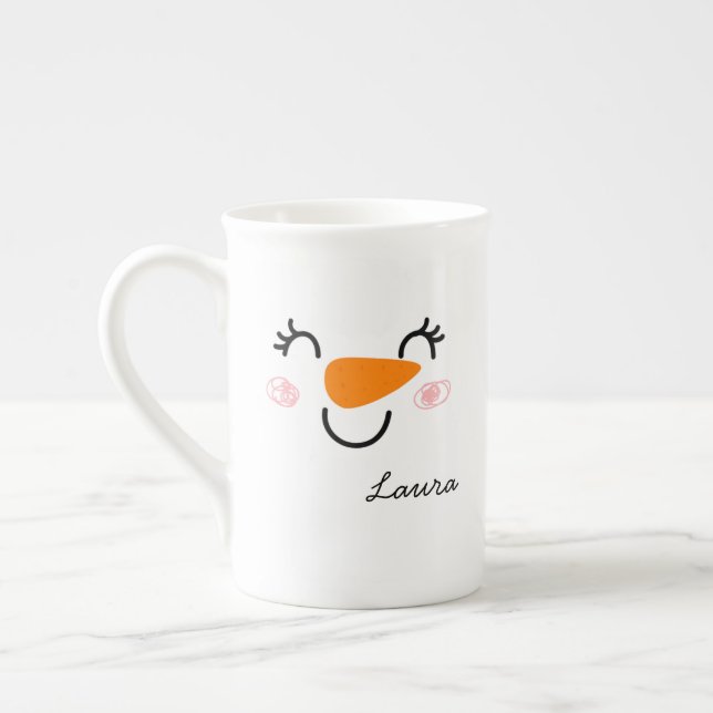 Caneca De Porcelana Smiley Bonito Snowman Face com Mensagem (Esquerda)