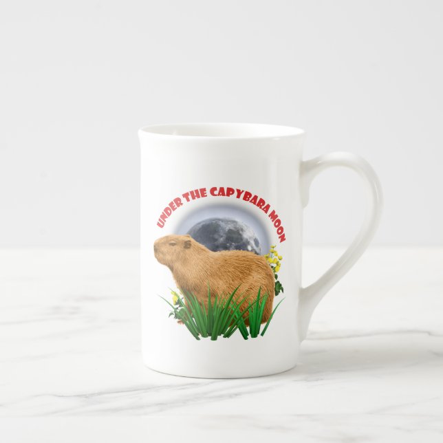 Caneca De Porcelana Sob a Lua do Capivara Animal Fofo (Direita)