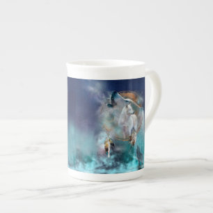 Caneca De Porcelana Sonhador indiano e lobo-cabeça de etnia tribal