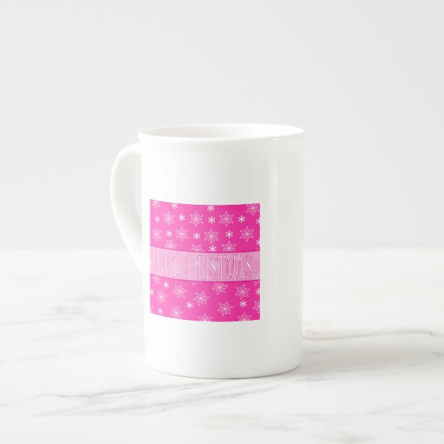 Caneca De Porcelana Sonhando com um Natal Rosa (Frente Esquerda)