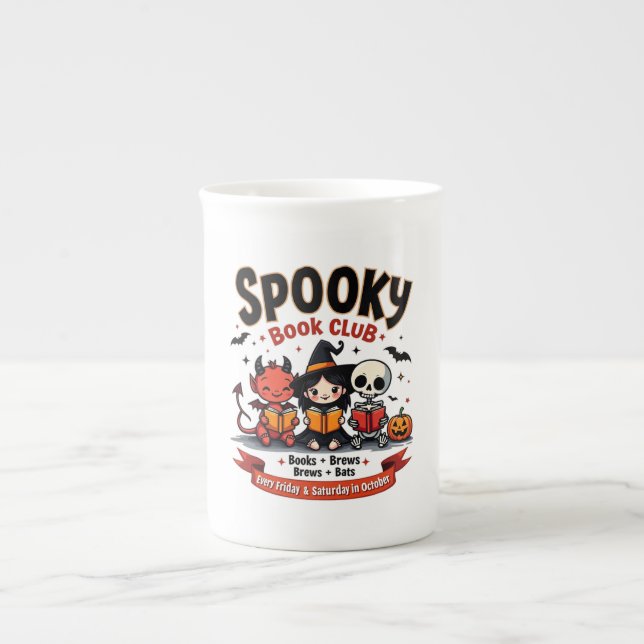 Caneca De Porcelana "Spooky Book Club Halloween China Mug" (Frente)
