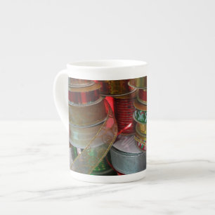 Caneca De Porcelana Spools de Férias de Natal Vermelho e Dourado