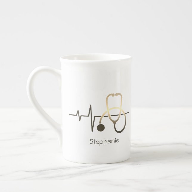 Caneca De Porcelana Stethoscope Heartbeat Medicina (Esquerda)