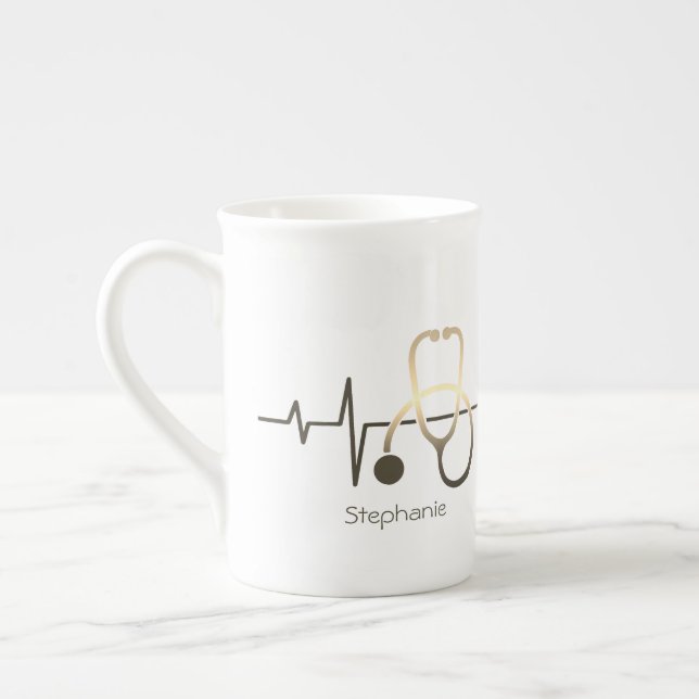 Caneca De Porcelana Stethoscope Heartbeat Medicina (Esquerda)