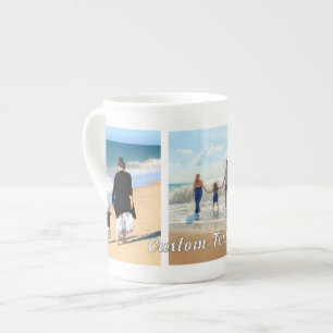 Caneca De Porcelana Sua Colagem de Fotos e Texto Personalizado Osso Ch