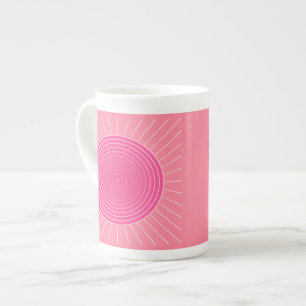 Caneca De Porcelana Sunburst Geométrico Moderno - Sombras Rosa-Coral