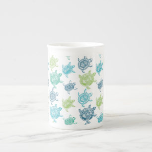 Caneca De Porcelana Tartarugas azuis e verdes