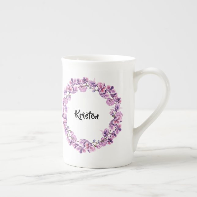 Caneca De Porcelana Teacup personalizado da Orquídea Roxa (Direita)